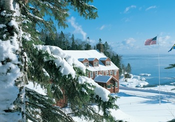 Winter view of Lutsen Resort on Lake Superior.